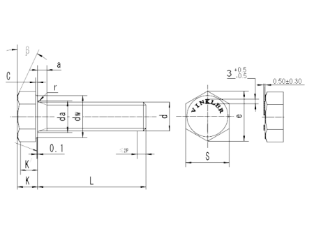 Болт высокопрочный VINKLER чертеж